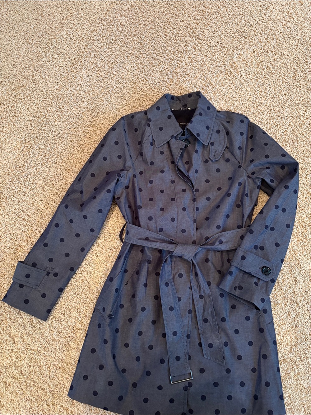 Banana Republic Navy Polka Dot Trench Coat
